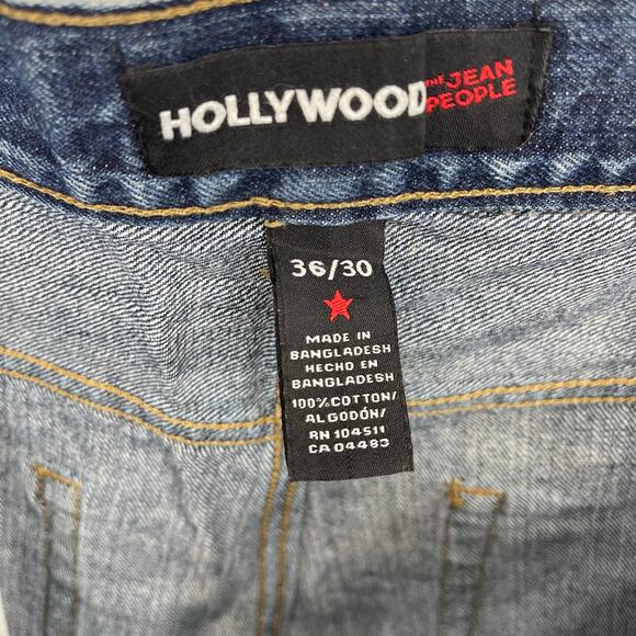 Hollywood The Jean People Slim Fit Distressed Blue Jeans Men's Size 36x30 - Picture 5 of 7